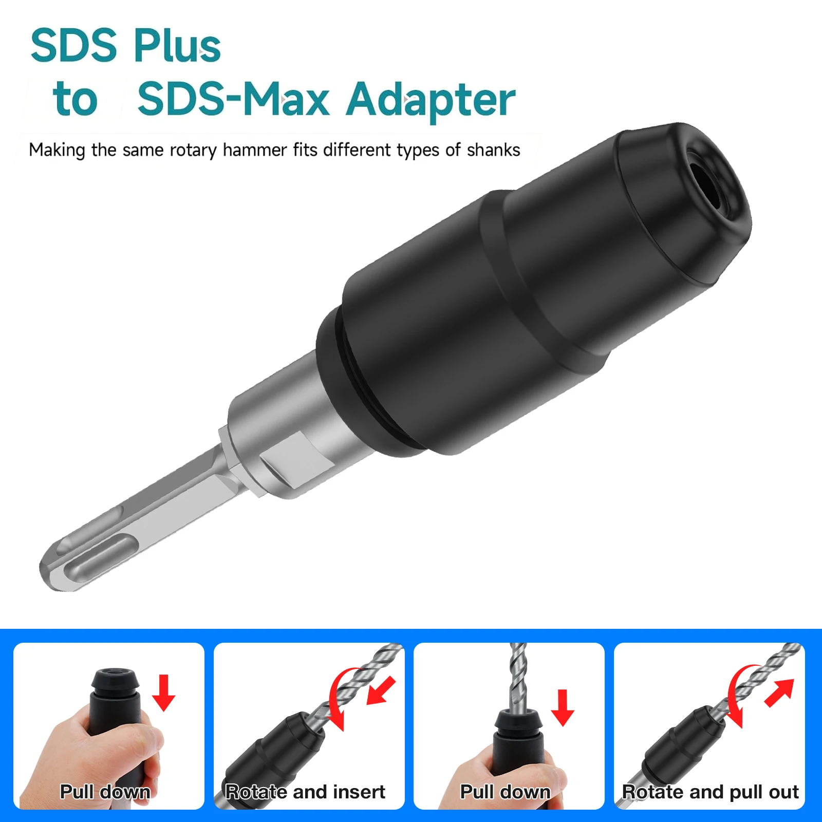 Sds Plus Chuck Adapter - SDS-Plus to SDS-Max Adapter for Rotary