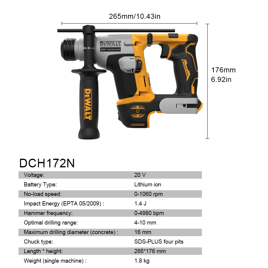 DeWalt DCH172N Cordless Rechar - Cordless Rotary Hammer 20V Brushless review and price